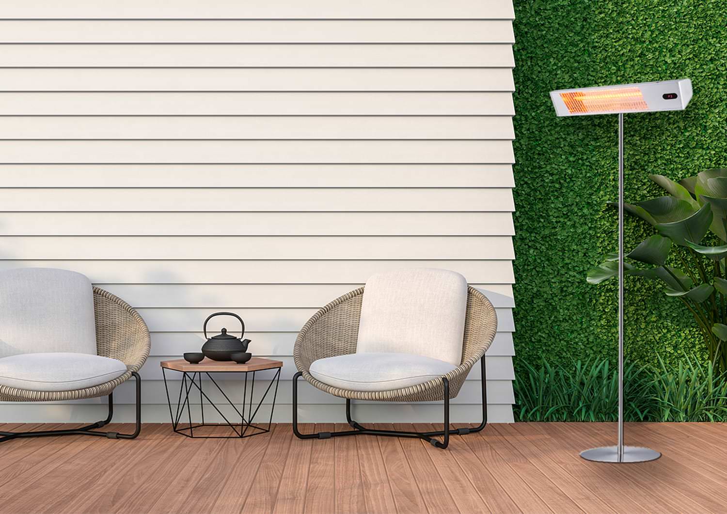 Without Caldo Ira Inox Infrared Outdoor Heater With Complete Post Kit 2000w Gray Ira Short Wave Electric Heater For Outdoors and Remote Control With Protective Grid and Screen