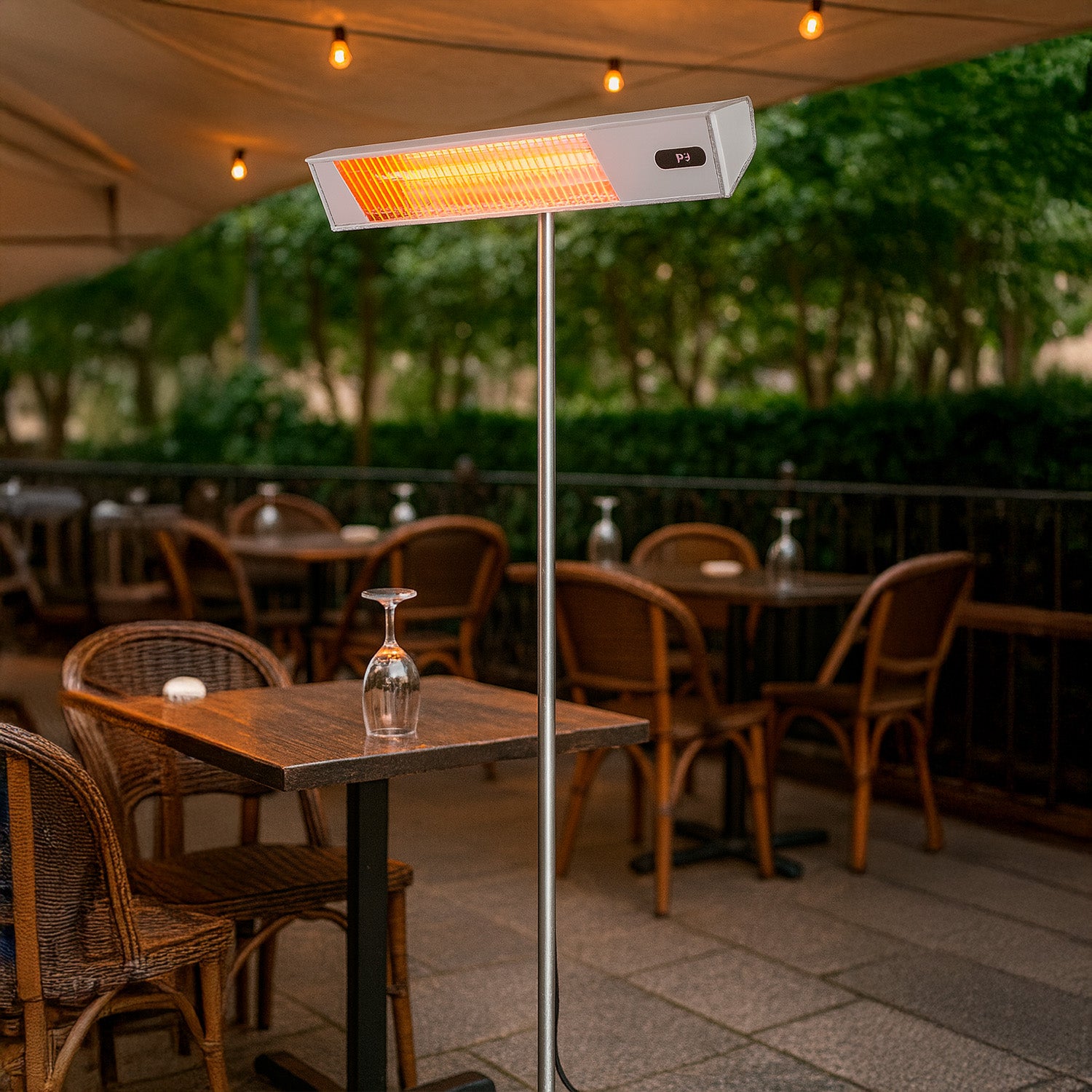 Without Caldo Ira Inox Infrared Outdoor Heater With Complete Post Kit 2000w Gray Ira Short Wave Electric Heater For Outdoors and Remote Control With Protective Grid and Screen