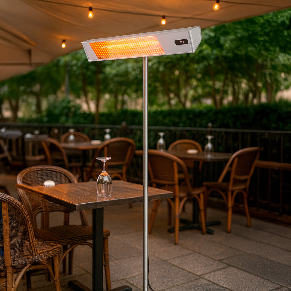 Without Caldo Ira Inox Infrared Outdoor Heater With Complete Post Kit 2000w Gray Ira Short Wave Electric Heater For Outdoors and Remote Control With Protective Grid and Screen