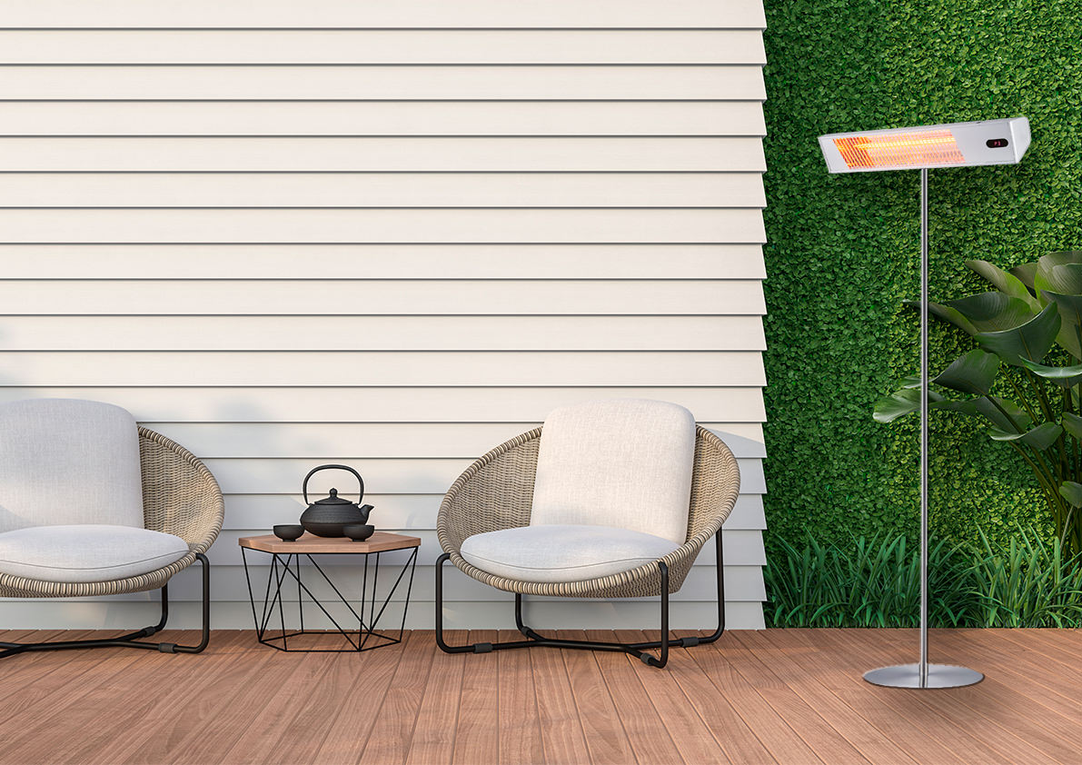 Sined Warm Ira Inox Poteau Wifi Lampe Chauffante Extérieure 2000 Avec Kit Complet de Mât Gris Ira Chauffage Extérieur à Onde Courte et Télécommande Avec Grille de Protection et Écran