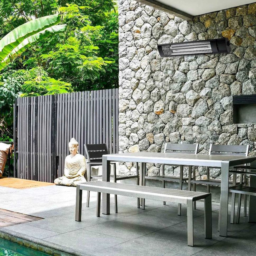 Chauffage Infrarouge Extérieur Sined 2000w Noir en Aluminium et Acier Inclinable 45 degrés avec Télécommande Indice de Protection Ip65