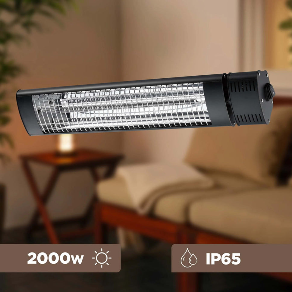 Chauffage Infrarouge Extérieur Sined 2000w Noir en Aluminium et Acier Inclinable 45 degrés avec Télécommande Indice de Protection Ip65