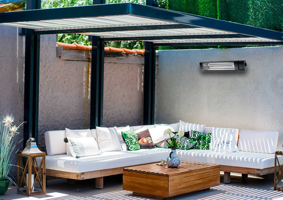 Chauffage Infrarouge Extérieur Sined 2000w Noir en Aluminium et Acier Inclinable 45 degrés avec Télécommande Indice de Protection Ip65