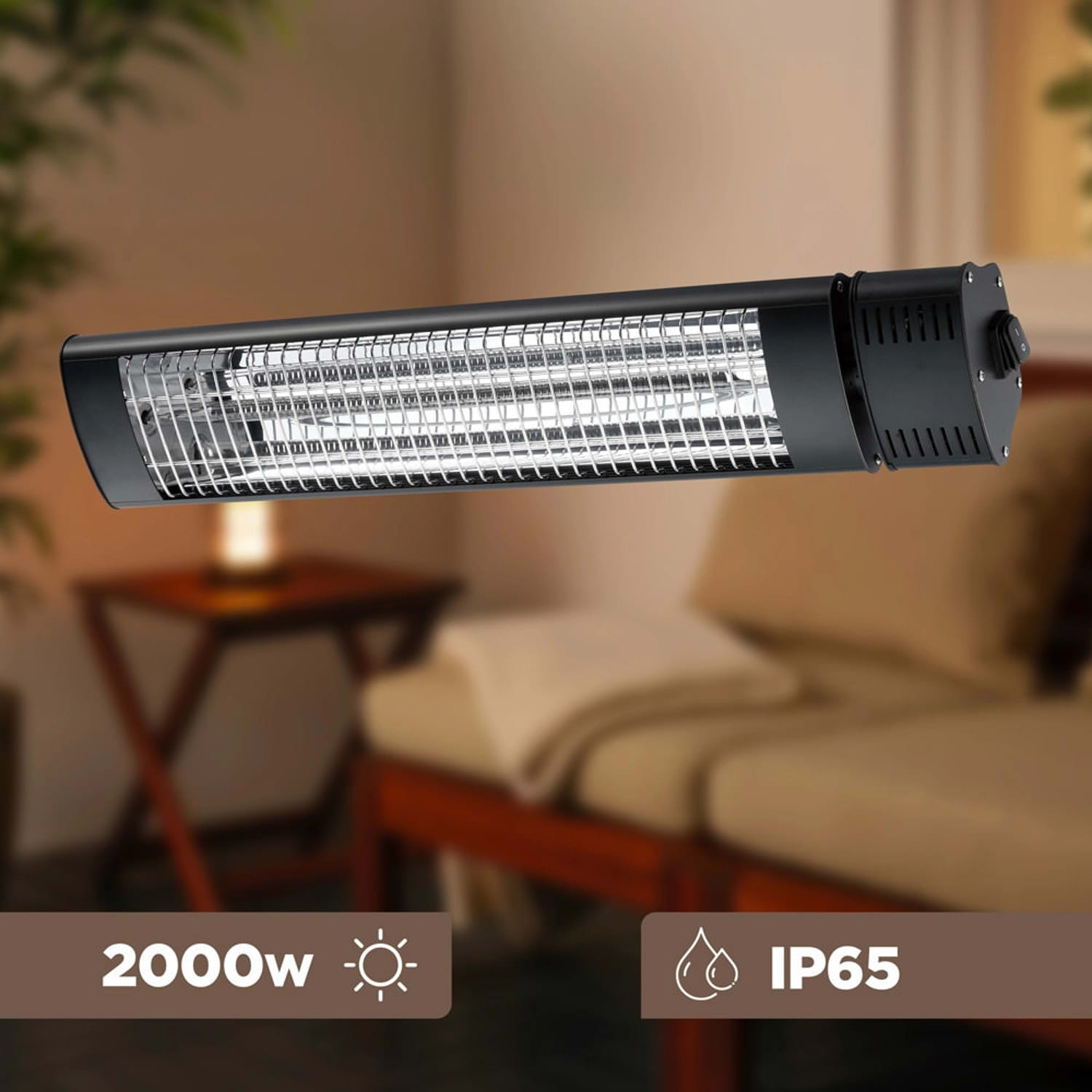 Sined Caldo Irb Nero Terra Radiateur Extérieur avec Socle 2000w Noir et Gris Degré de Protection Ip65 Télécommande Incluse