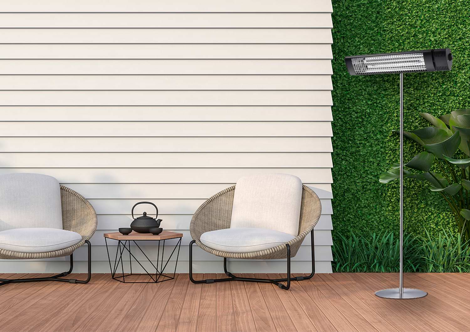 Sined Caldo Irb Nero Terra Radiateur Extérieur avec Socle 2000w Noir et Gris Degré de Protection Ip65 Télécommande Incluse