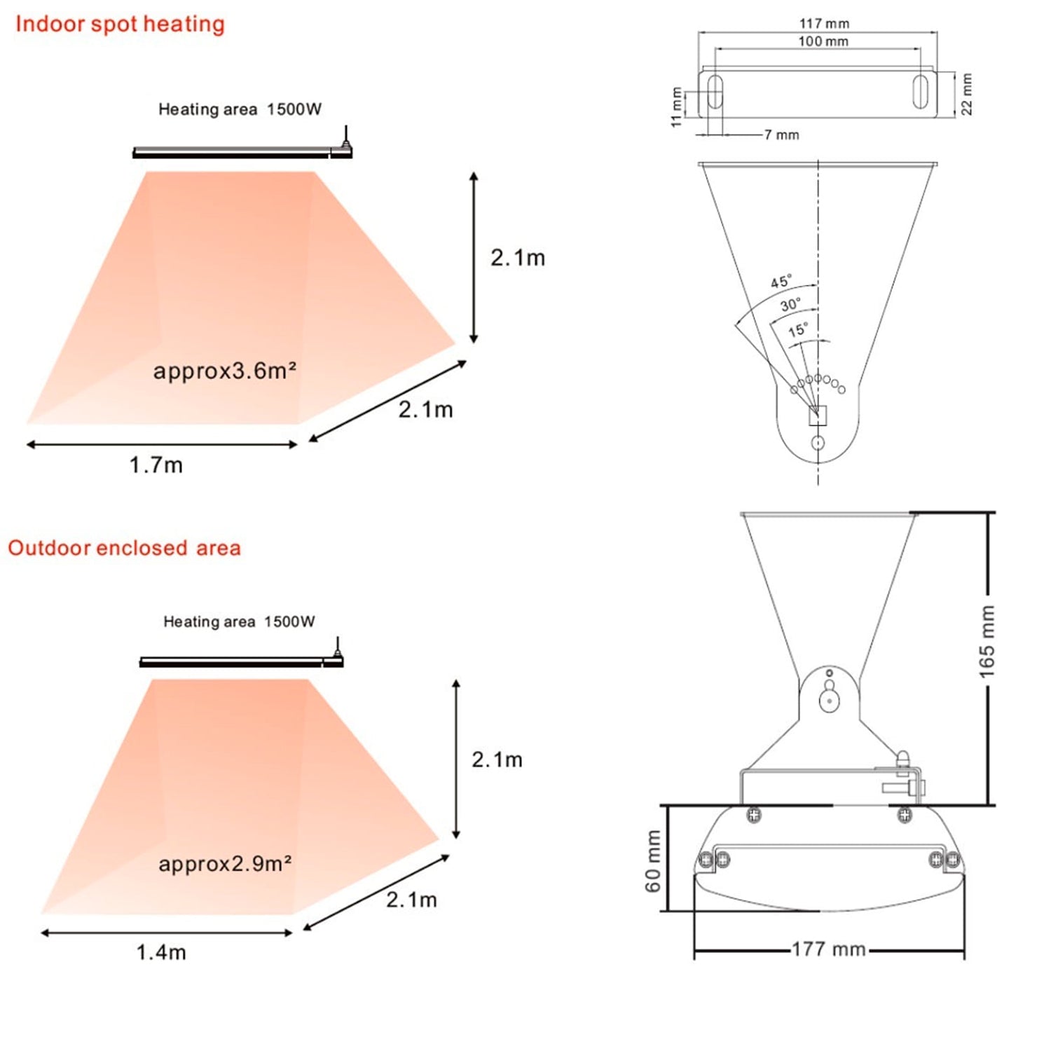 Sined White Heat 1500 Chauffage Céramique Infrarouge 1500w Blanc Sans Émission de Lumière Élément Chauffant en Alliage d'Aluminium Extrudé Revêtement Céramique Télécommande Ip65