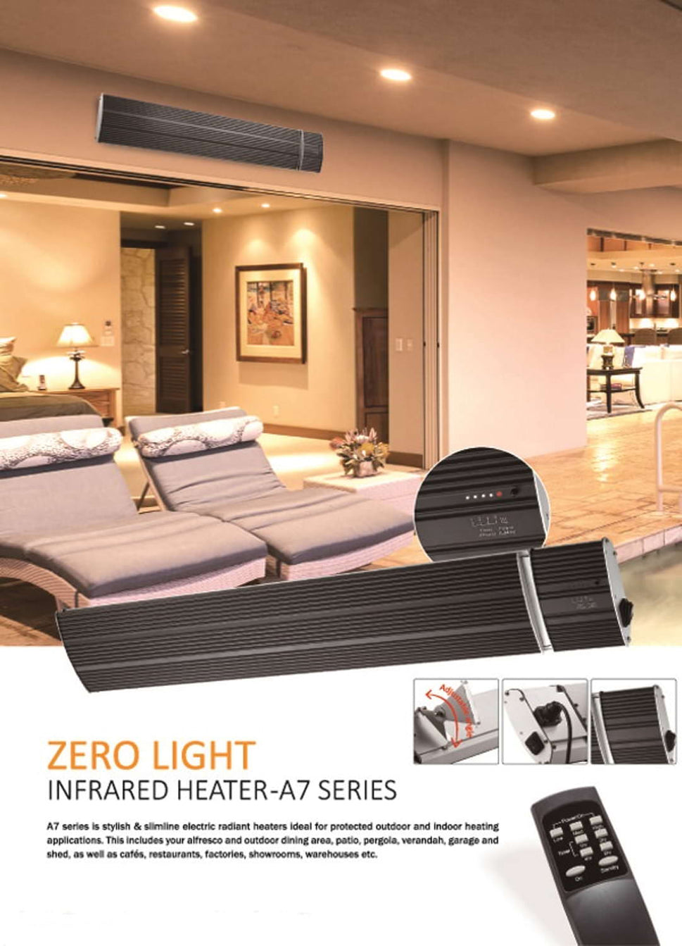 Sined Heat Noir 2400 Wifi Chauffage Mural Infrarouge 2400w Noir Ondes Longues Sans Émission de Lumière Adapté pour Extérieur avec Télécommande Revêtement Céramique Protection IP 65