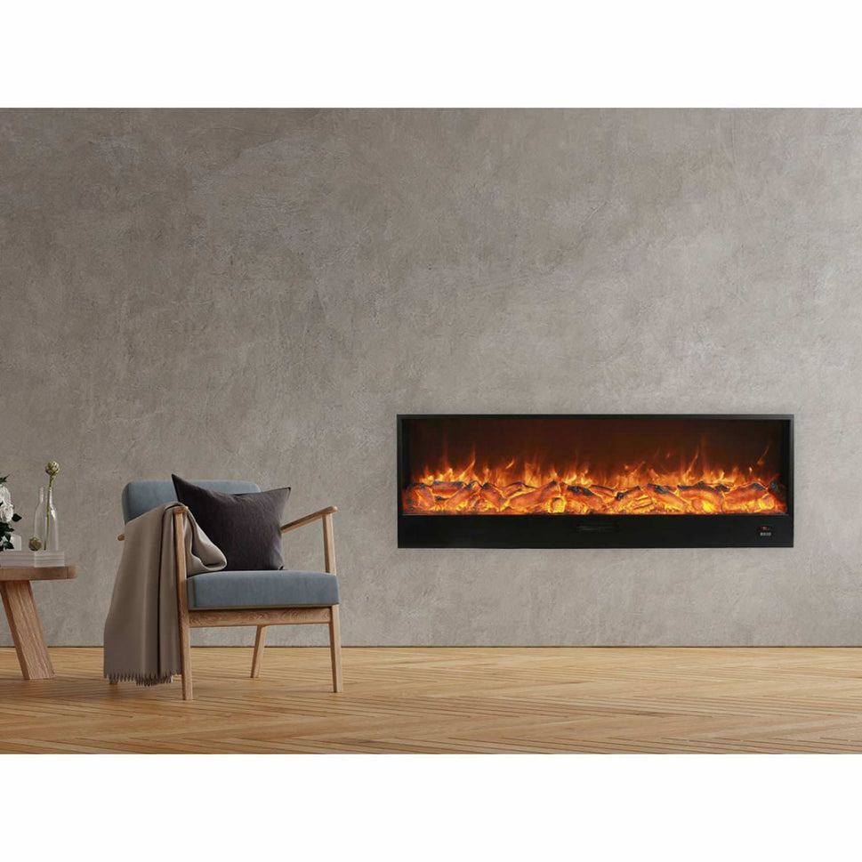 Sined Amiata Chimenea Chimenea electrica empotrable e independiente 180 cm con 1500 W de potencia Chimenea de interior negra Efecto llama 6 intensidades Mando a distancia Estructura de panel laminado en frío