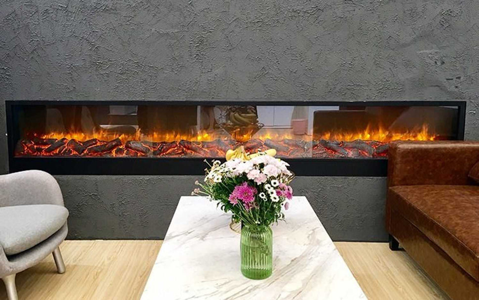 Sined Fireplace Etna Chimenea Electrica Empotrable De 3 Metros Con 1500w De Potencia Negra Chimenea Electrica Grande De Interior Efecto Llama Real Mandos Manuales y Control Remoto