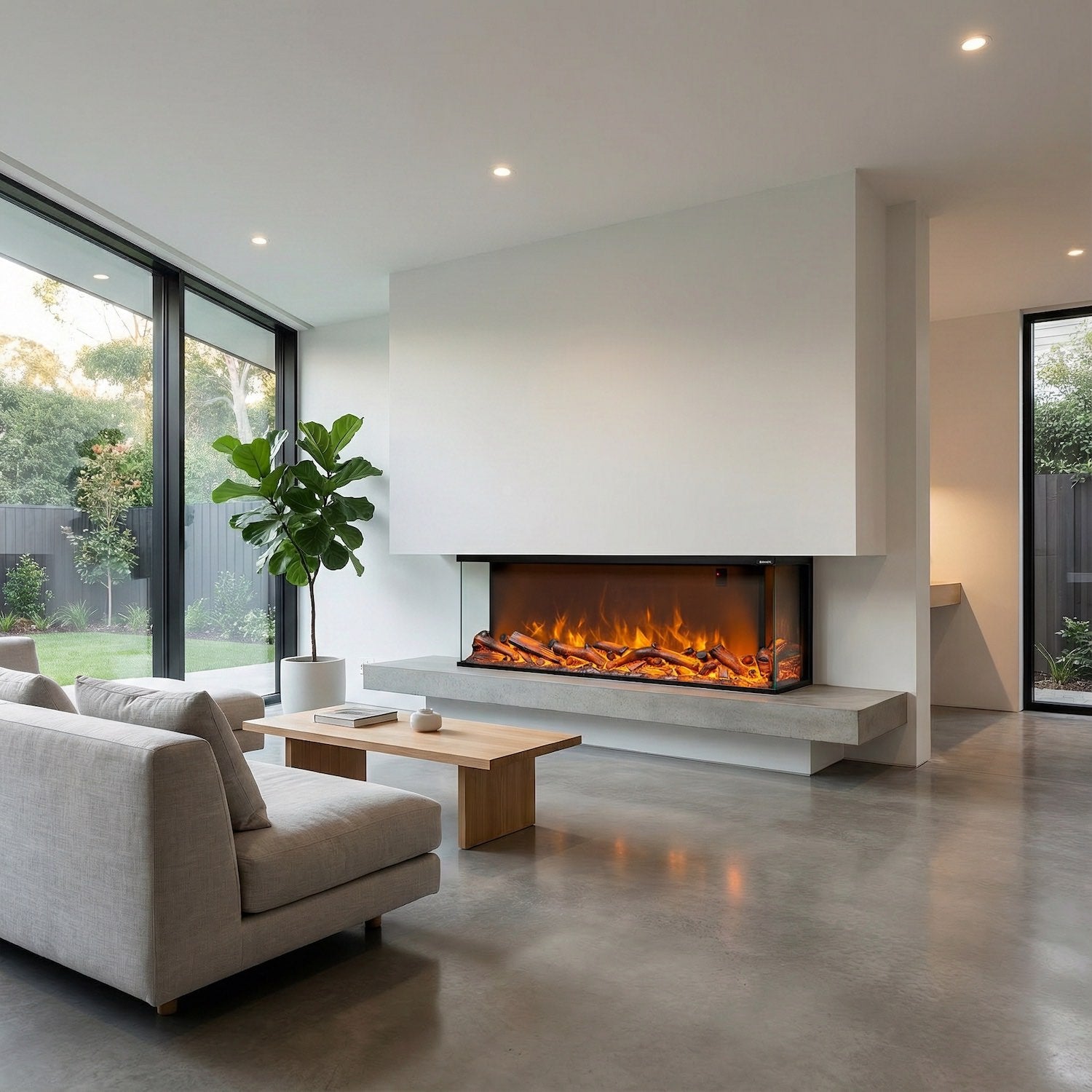 Cheminée électrique à trois faces avec flamme super réaliste 108cm 750-1500W contrôlable par panneau frontal ou télécommande minuterie et programmation hebdomadaire couleur noire SINED CHEMINÉE MERANO 108