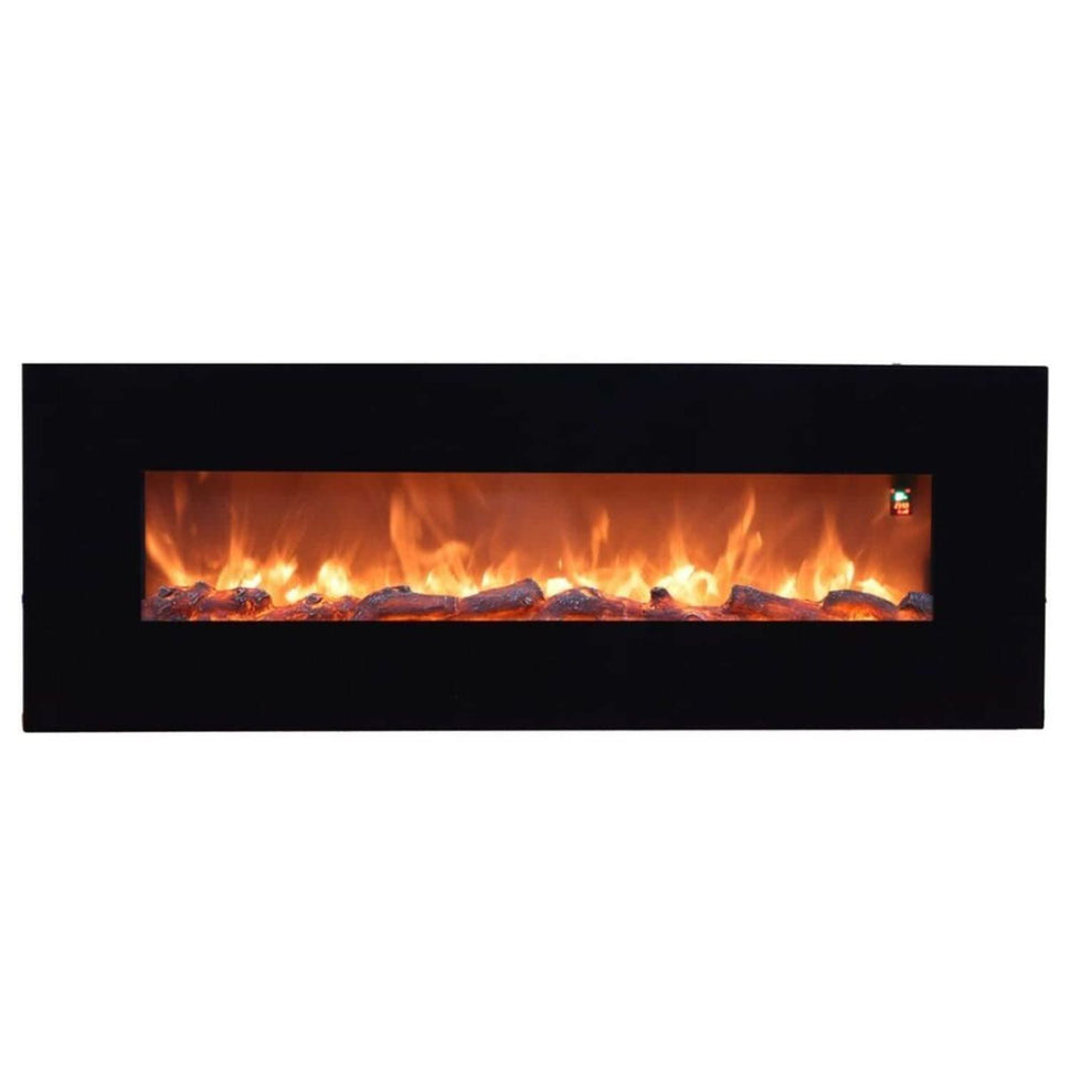 Sined Aprica Cheminée Électrique Murale en Acier et Verre 1500w Noir Effet Flamme LED Réaliste avec 6 Niveaux d'Intensité Lumineuse et Télécommande pour Maison et Bureau