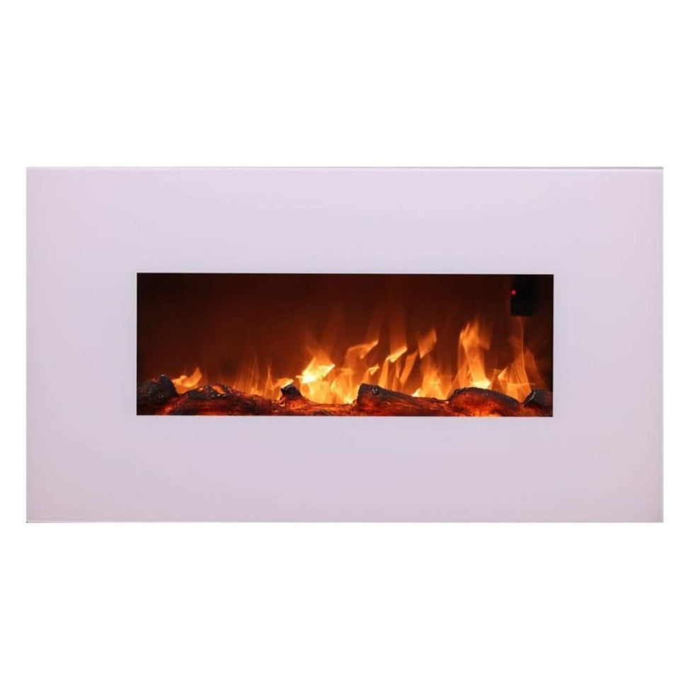 Sined Monte Cheminée Électrique Murale en Acier et Verre 1500w Effet Flamme LED Blanc Effet Flamme LED Réel 6 Niveaux d'Intensité avec Télécommande Idéal pour la Maison et le Bureau 98 Cm