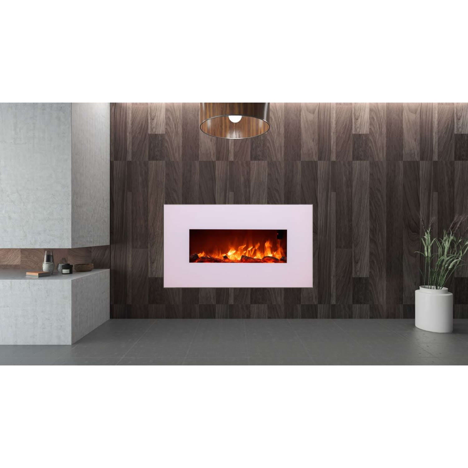 Sined Monte Cheminée Électrique Murale en Acier et Verre 1500w Effet Flamme LED Blanc Effet Flamme LED Réel 6 Niveaux d'Intensité avec Télécommande Idéal pour la Maison et le Bureau 98 Cm
