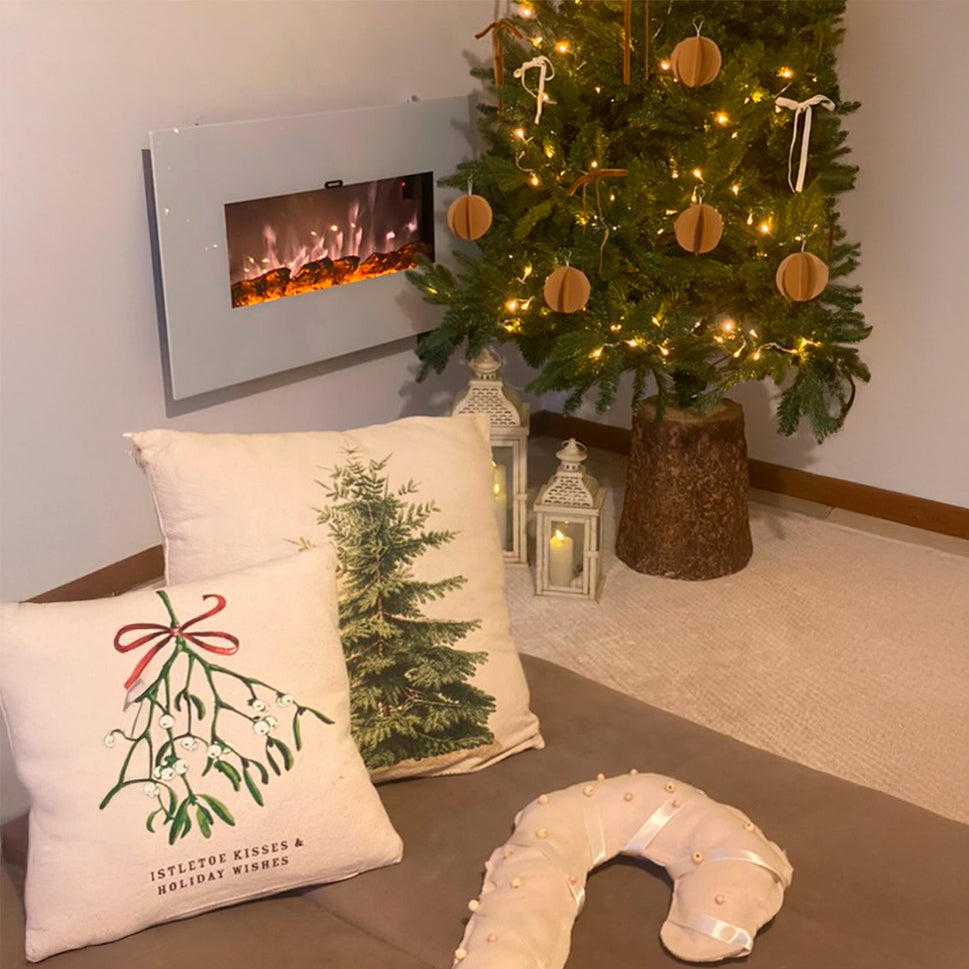 Sined Monte Cheminée Électrique Murale en Acier et Verre 1500w Effet Flamme LED Blanc Effet Flamme LED Réel 6 Niveaux d'Intensité avec Télécommande Idéal pour la Maison et le Bureau 98 Cm