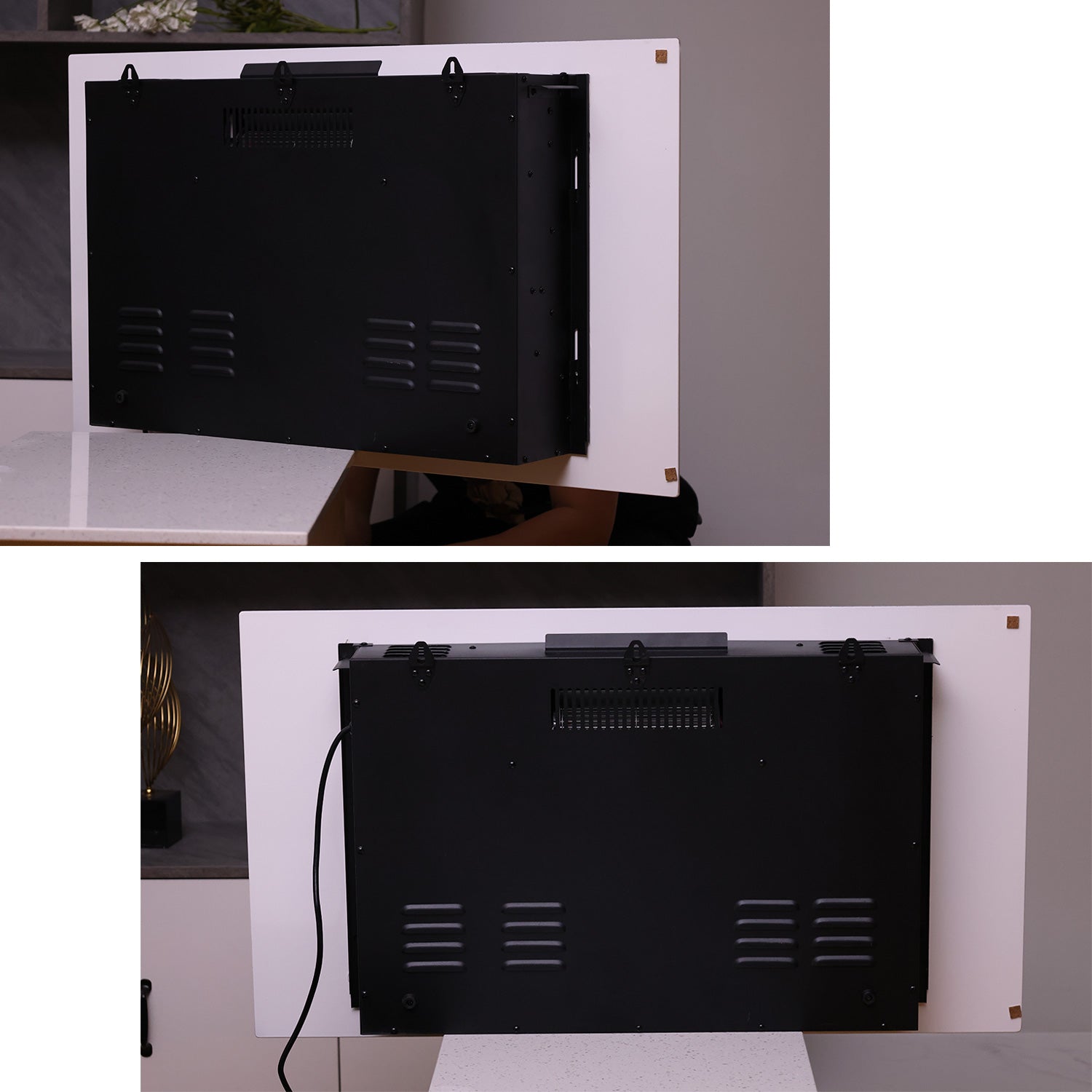 Sined Monte Cheminée Électrique Murale en Acier et Verre 1500w Effet Flamme LED Blanc Effet Flamme LED Réel 6 Niveaux d'Intensité avec Télécommande Idéal pour la Maison et le Bureau 98 Cm