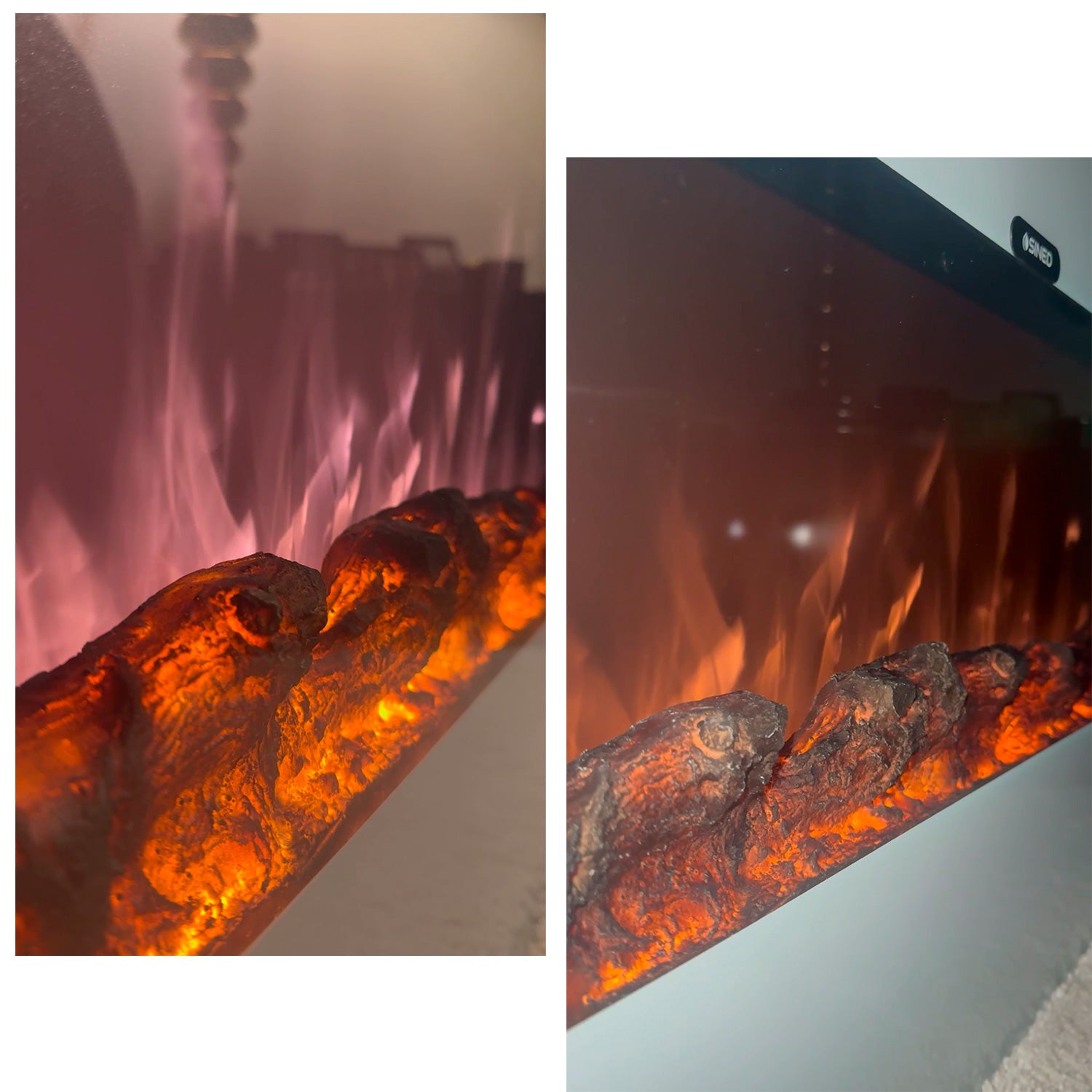 Sined Monte Cheminée Électrique Murale en Acier et Verre 1500w Effet Flamme LED Blanc Effet Flamme LED Réel 6 Niveaux d'Intensité avec Télécommande Idéal pour la Maison et le Bureau 98 Cm