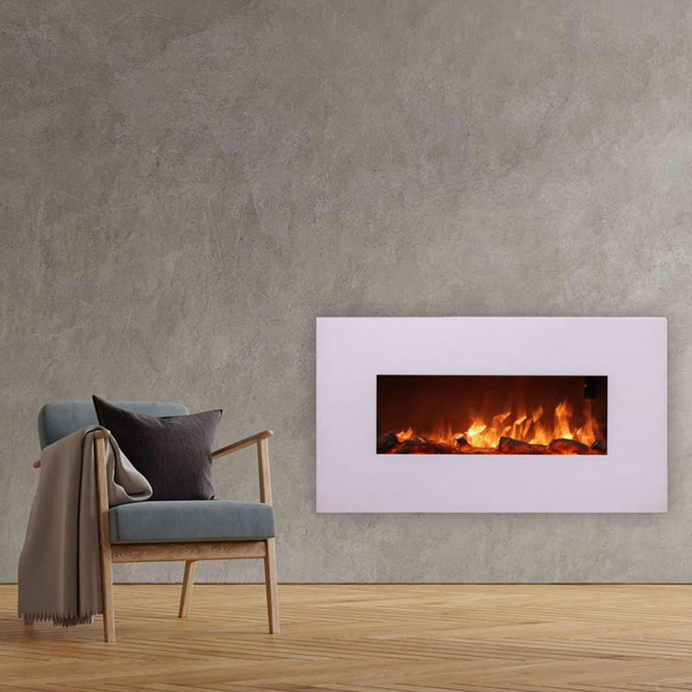 Sined Monte Cheminée Électrique Murale en Acier et Verre 1500w Effet Flamme LED Blanc Effet Flamme LED Réel 6 Niveaux d'Intensité avec Télécommande Idéal pour la Maison et le Bureau 98 Cm