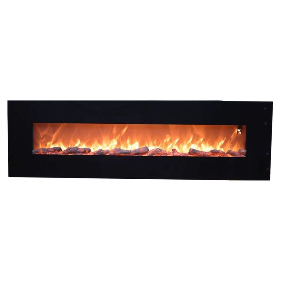 Sined Pordoi Cheminée Électrique Murale en Acier et Verre 1500w Effet Flamme LED Noir Flamme LED Réaliste 6 Niveaux d'Intensité Télécommande Idéal pour Maison Bureau Commerce