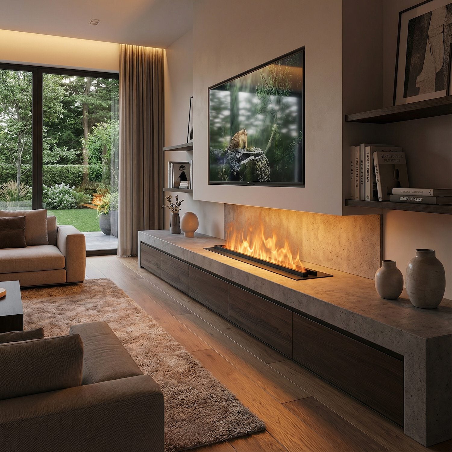 Sined Resia 100 Electric Fireplace Avapore Acqueo Black Non-Thermal LED Indoor Fireplace with Built-in 3D Multicolor Flame Simulation for Elegant and Modern Environments Remote Control