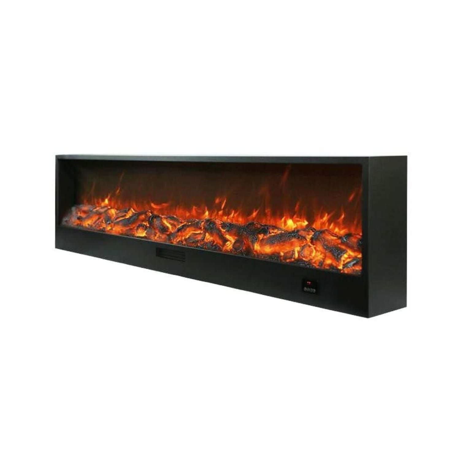 SINED Cheminée Électrique Noire en Acier avec Panneaux Laminés à Froid 2 Mètres Effet Flamme LED Réglable 6 Niveaux 750-1500W Commandes Manuelles et Télécommande CAMINETTO-VESUVIO-200