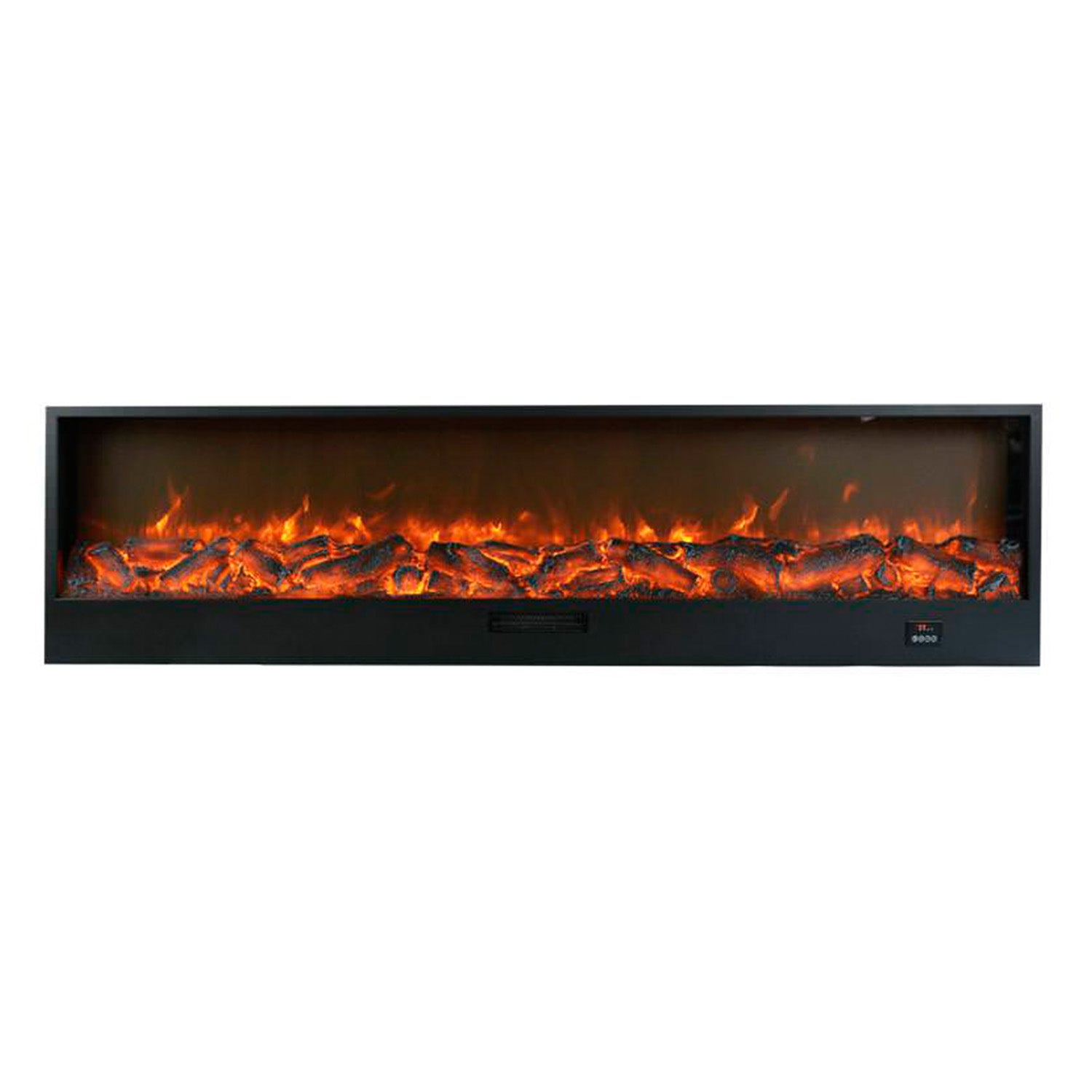 SINED Cheminée Électrique Noire en Acier avec Panneaux Laminés à Froid 2 Mètres Effet Flamme LED Réglable 6 Niveaux 750-1500W Commandes Manuelles et Télécommande CAMINETTO-VESUVIO-200