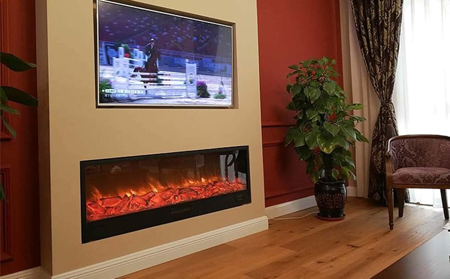 SINED Cheminée Électrique Noire en Acier avec Panneaux Laminés à Froid 2 Mètres Effet Flamme LED Réglable 6 Niveaux 750-1500W Commandes Manuelles et Télécommande CAMINETTO-VESUVIO-200