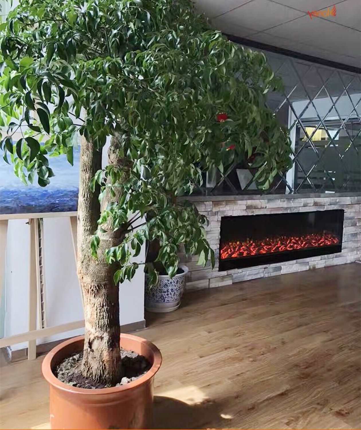 SINED Cheminée Électrique Noire en Acier avec Panneaux Laminés à Froid 2 Mètres Effet Flamme LED Réglable 6 Niveaux 750-1500W Commandes Manuelles et Télécommande CAMINETTO-VESUVIO-200