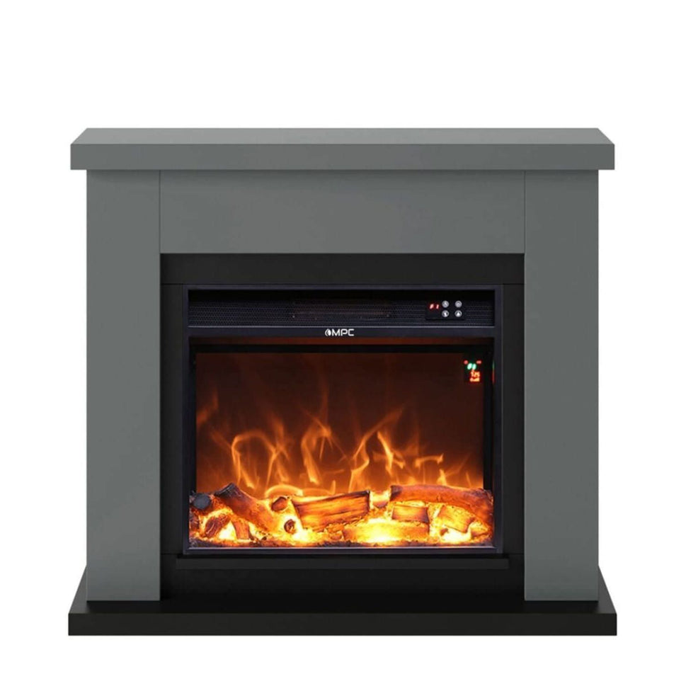 Mpc Camino Asciano Cheminée Sur Pied Avec Cadre et Brûleur 1500w Effet Flamme Gris Foncé Design Moderne Pour Tous Les Intérieurs Fabriqué En Bois MDF De Qualité Avec Télécommande