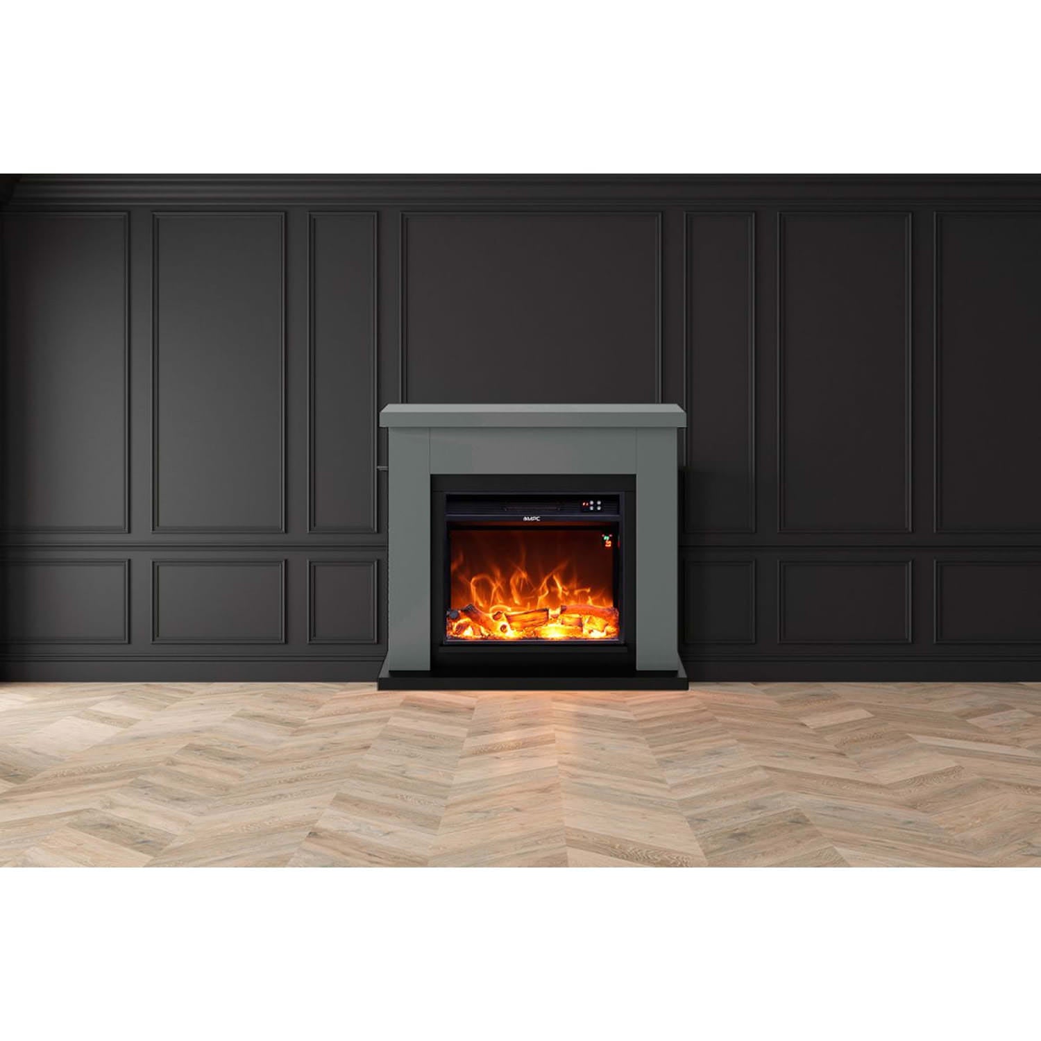 Mpc Camino Asciano Cheminée Sur Pied Avec Cadre et Brûleur 1500w Effet Flamme Gris Foncé Design Moderne Pour Tous Les Intérieurs Fabriqué En Bois MDF De Qualité Avec Télécommande