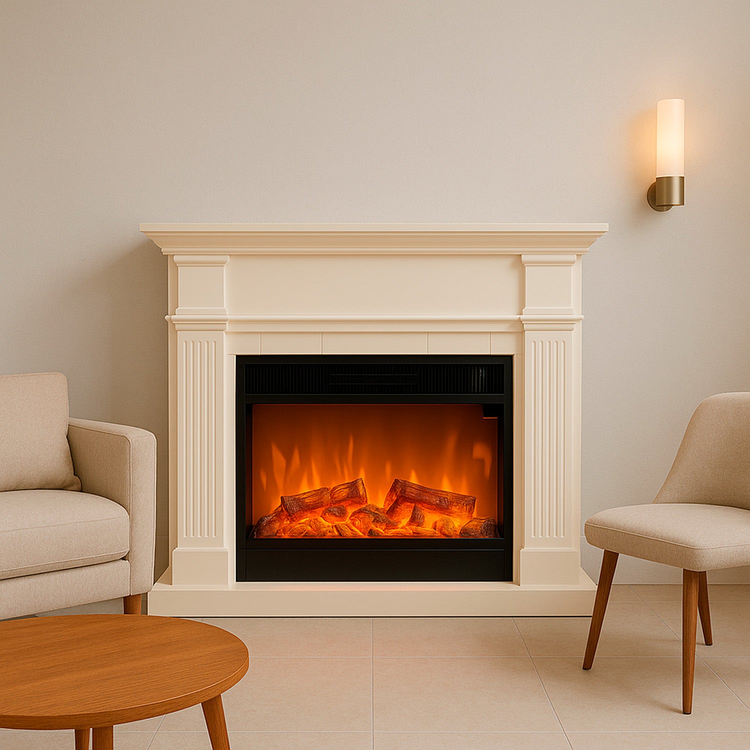 Sined Caldera Xxl Staande Haard Met Frame en Elektrische Branders 1500w Wit Afstandsbediening Inclusief Led Vlam Effect Geschikt Voor Alle Binnenomgevingen