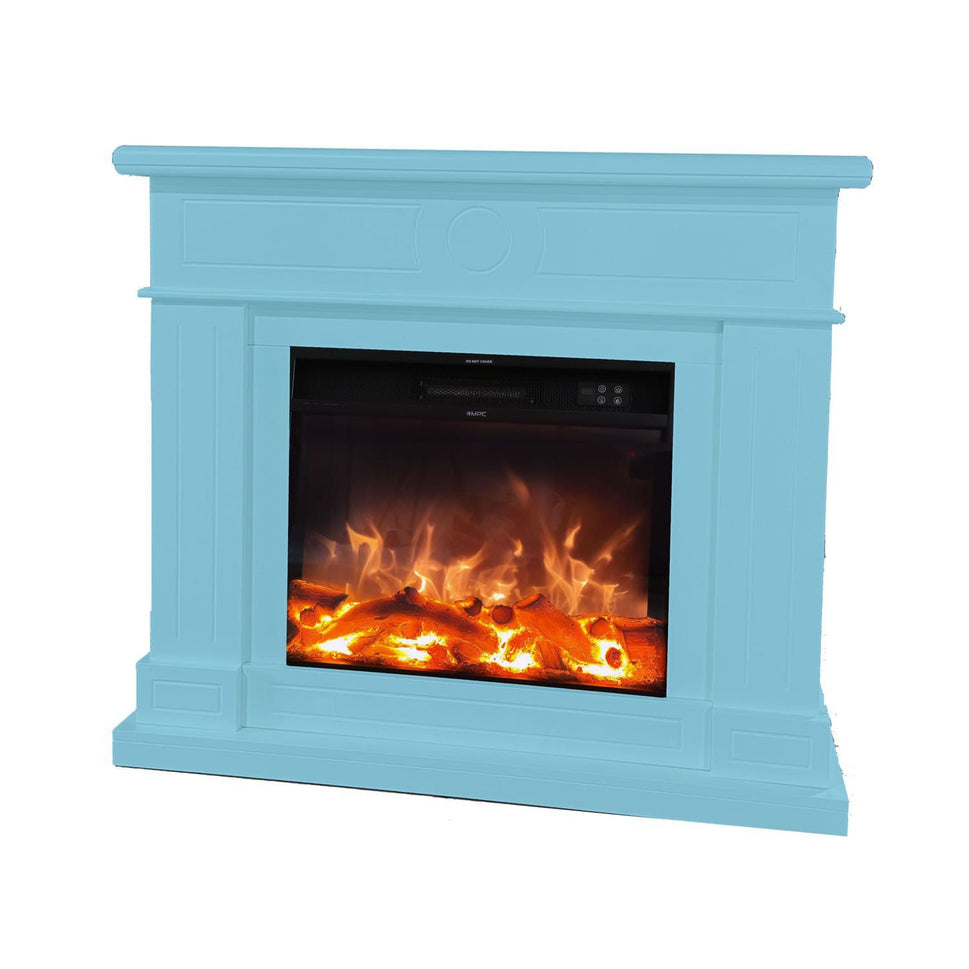 Cheminée Sur Pied Mpc Camino Lipari Avec Cadre et Brûleur Électrique 1500w Turquoise Cheminée Design Complète Avec Télécommande Fabriquée En Bois MDF De Qualité Facile À Installer ou Déplacer