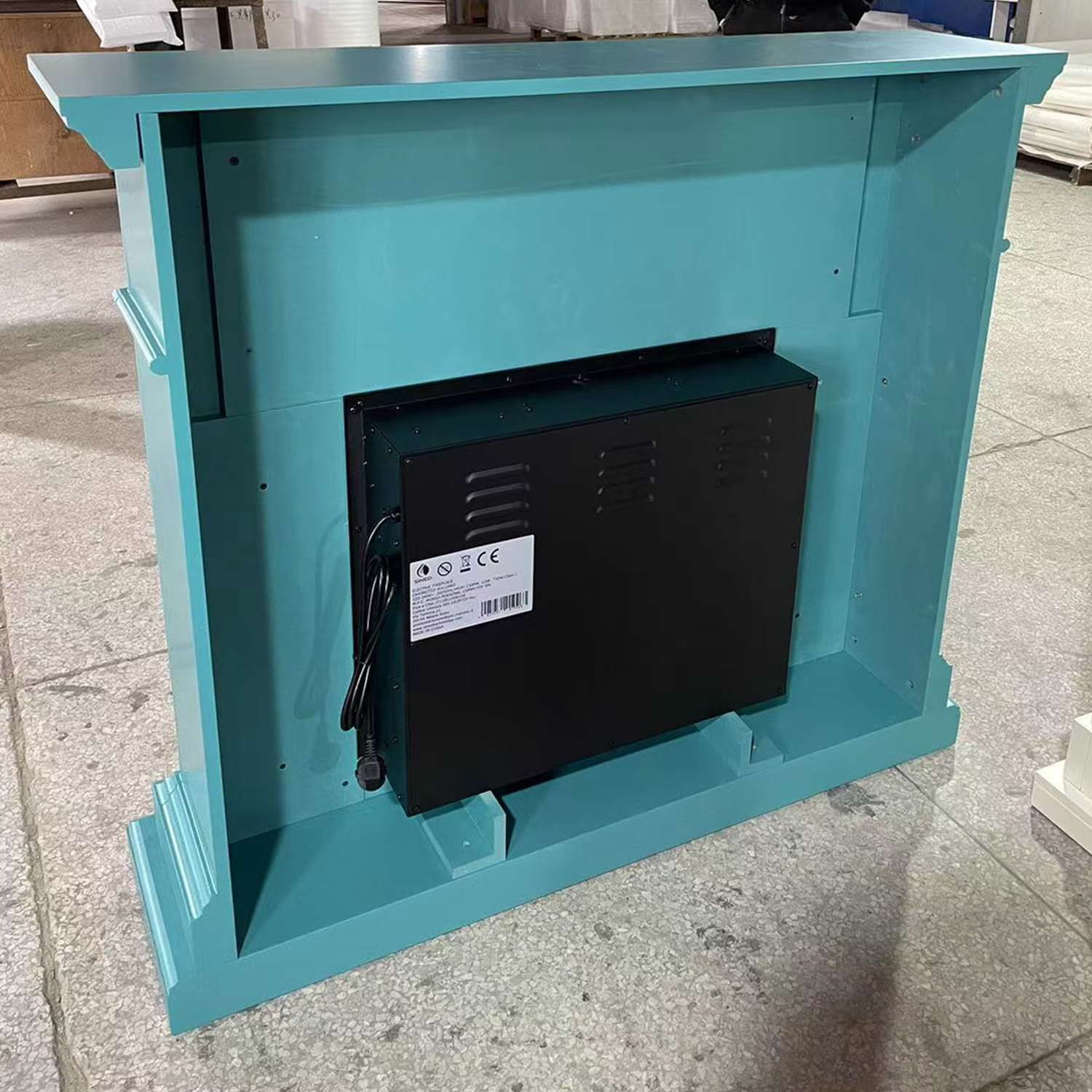 Cheminée Sur Pied Mpc Camino Lipari Avec Cadre et Brûleur Électrique 1500w Turquoise Cheminée Design Complète Avec Télécommande Fabriquée En Bois MDF De Qualité Facile À Installer ou Déplacer