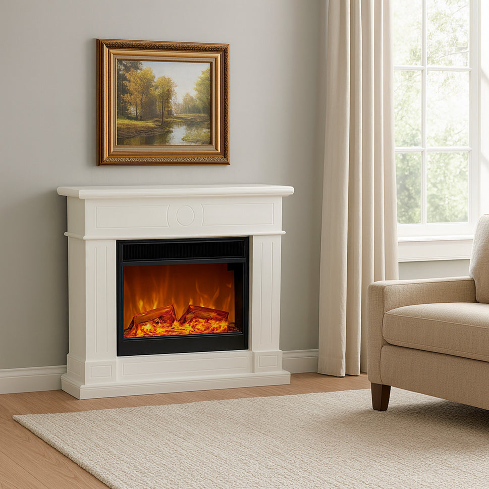 Sined Camino Lipari Floor Fireplace With Frame and 1500w Electric Burner White