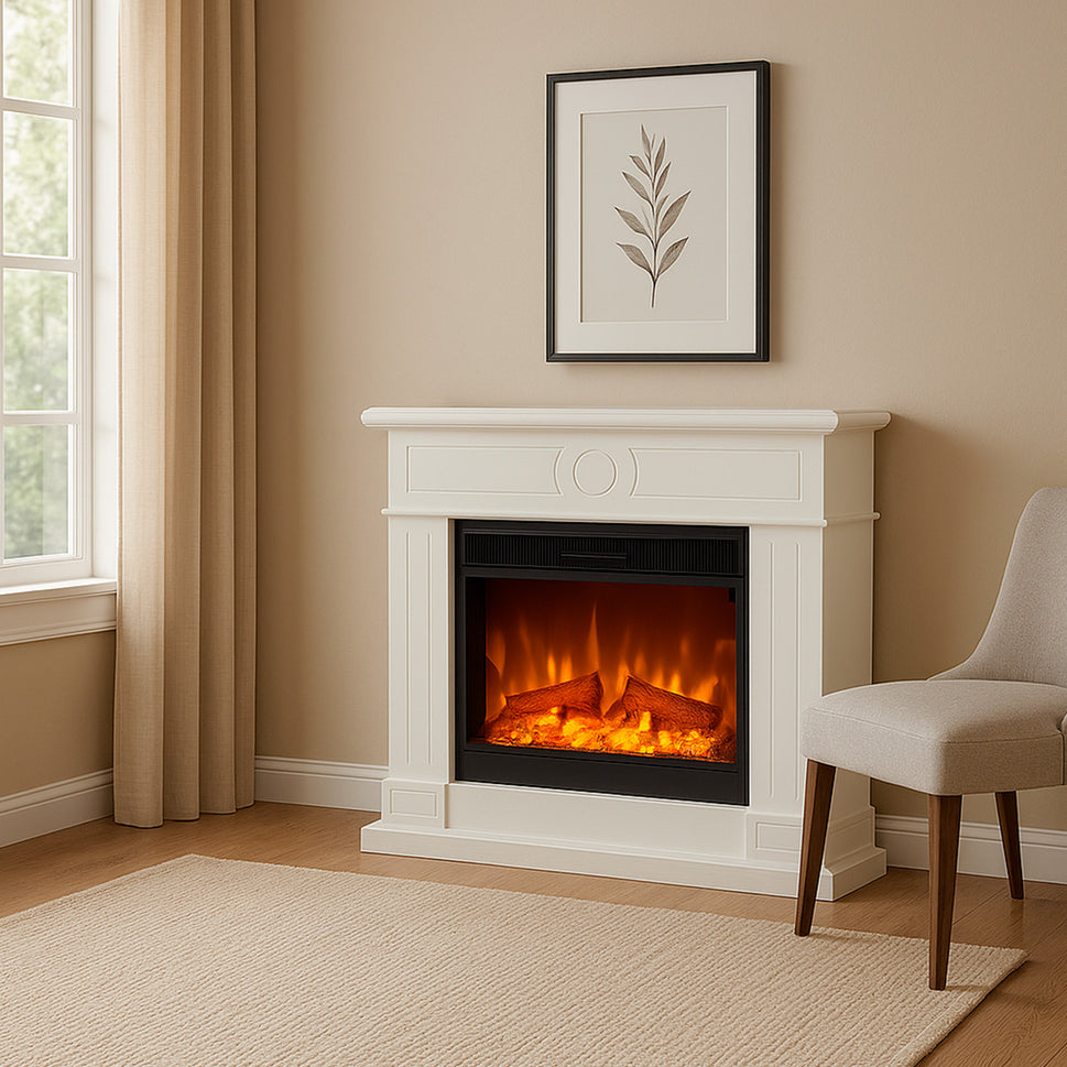 Sined Camino Lipari Floor Fireplace With Frame and 1500w Electric Burner White
