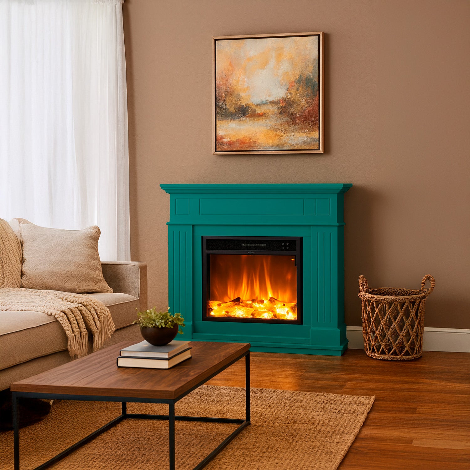 Cheminée électrique sur pied 1500w Pienza Turquoise Sined