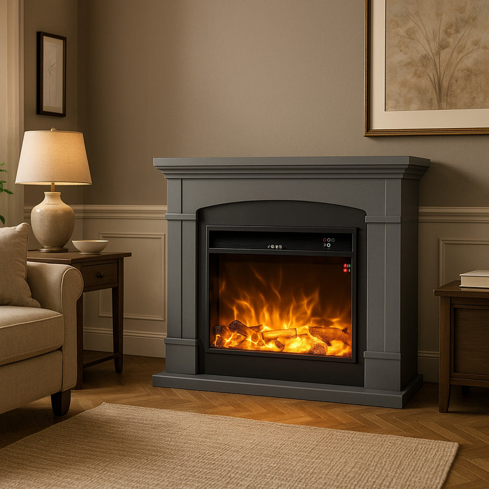 Mpc Camino Siena Cheminée Sur Pied Avec Brûleur 1500w Effet Flamme LED Gris Foncé Cheminée Design Complète Avec Télécommande Fabriquée En Bois MDF Facile À Installer ou Déplacer