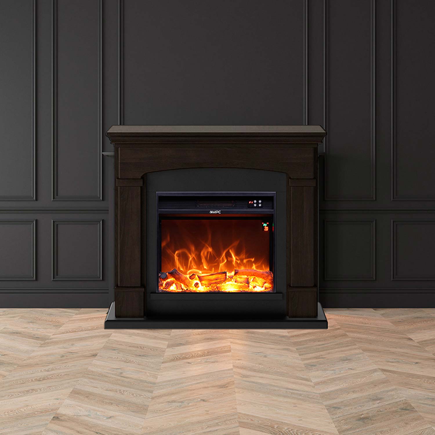 Mpc Camino Siena Cheminée Sur Pied Avec 1500w Effet Flamme Réel Led Wengé Cheminée Design Complète Avec Télécommande En Bois MDF Facile À Installer