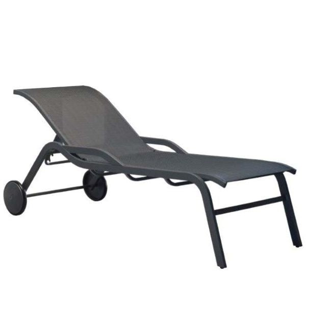 SINED Aluminum chaise lounge in anthracite color with wheels for easy mobility and high-quality fabric model CHAISE-LOUNGE-ARTURO-ANTRACITE