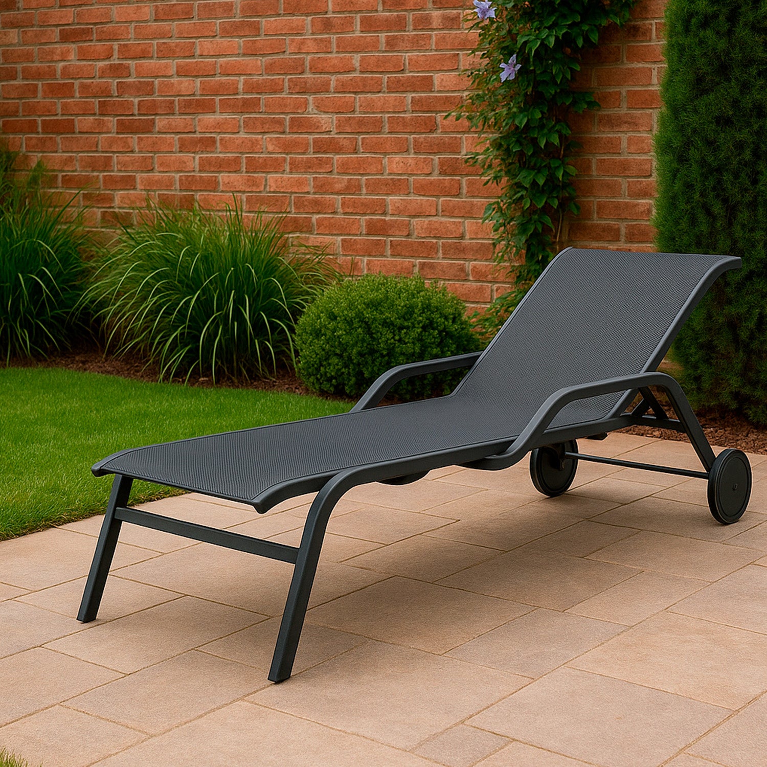 SINED Aluminum chaise lounge in anthracite color with wheels for easy mobility and high-quality fabric model CHAISE-LOUNGE-ARTURO-ANTRACITE