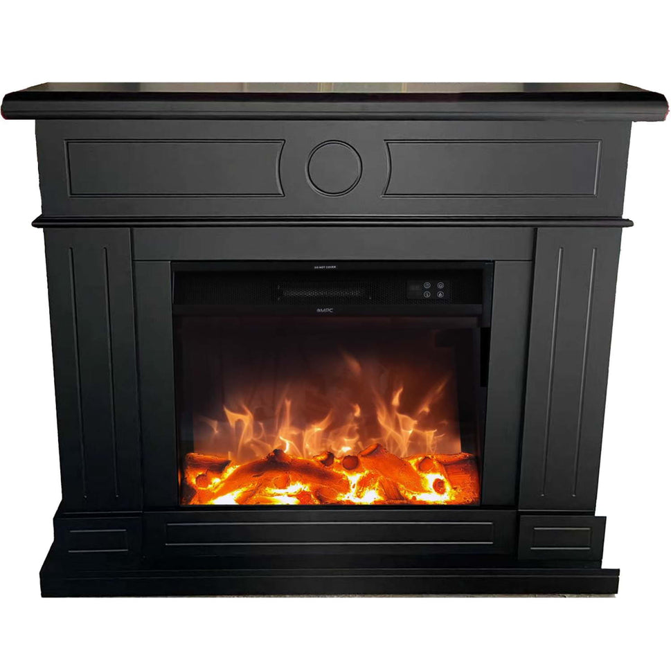Mpc Lipari Black Deep Frame For Lipari Black Electric Fireplace Vulcan or Existing Burner Made of MDF Wood Elegant Design For All Environments