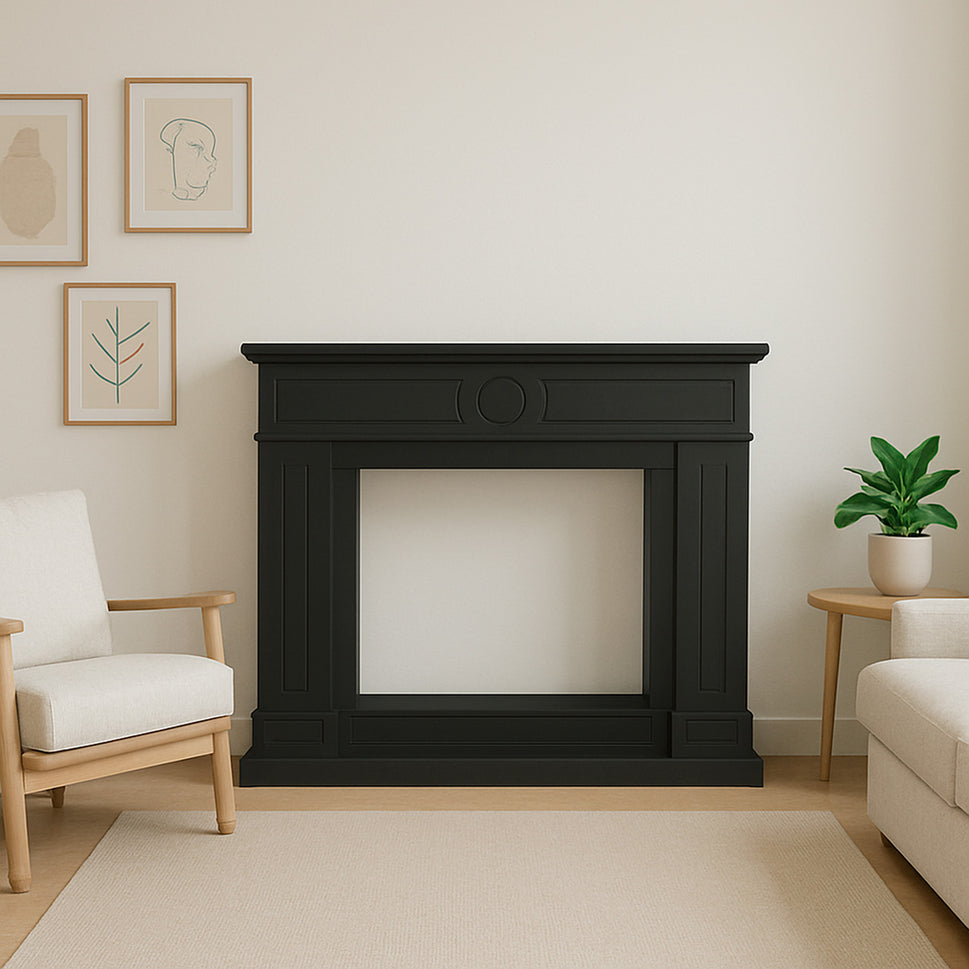 Mpc Lipari Black Deep Frame For Lipari Black Electric Fireplace Vulcan or Existing Burner Made of MDF Wood Elegant Design For All Environments