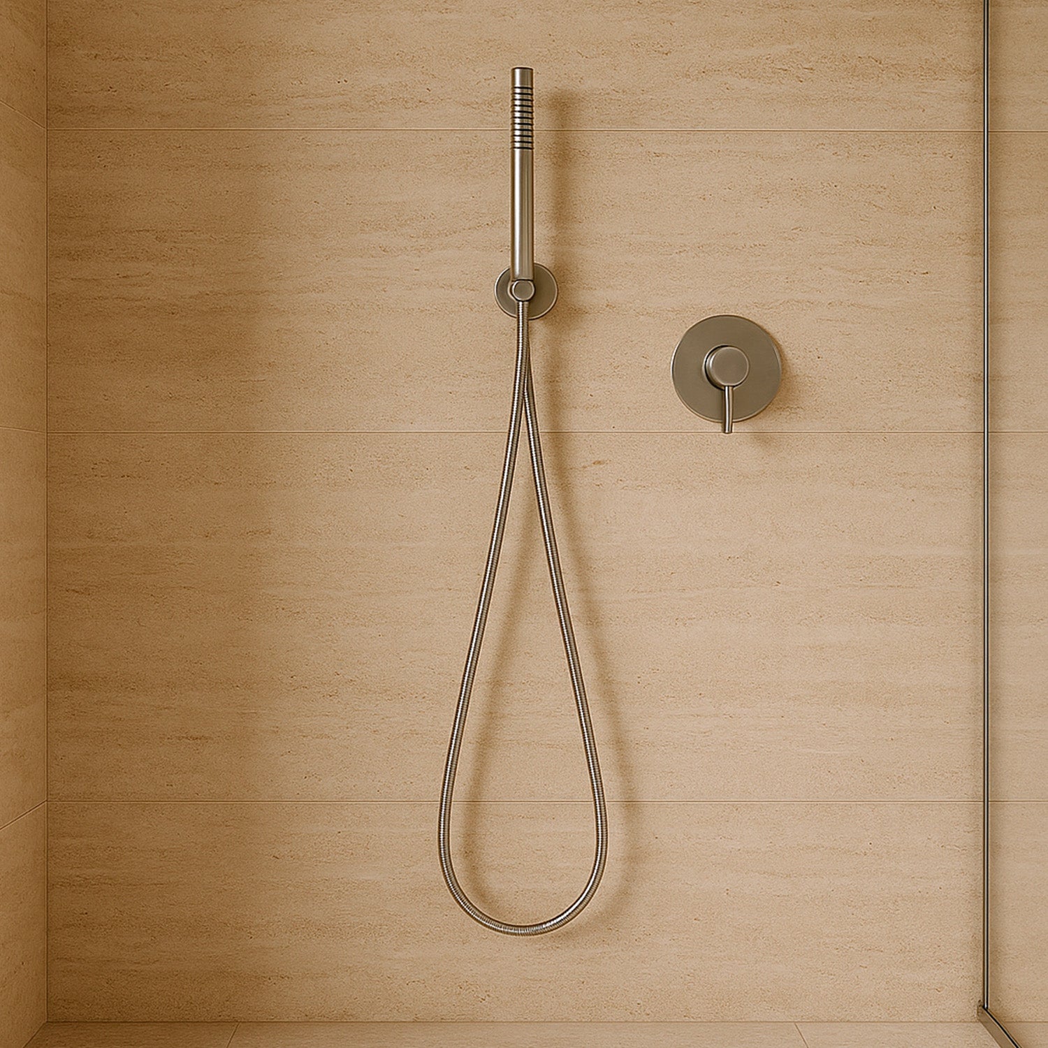 SINED Kit de support mural avec tube flexible et pulvérisateur en acier inoxydable 316L satiné, résistant à la corrosion et fonctionnel pour intérieur et extérieur, modèle Muro Levante