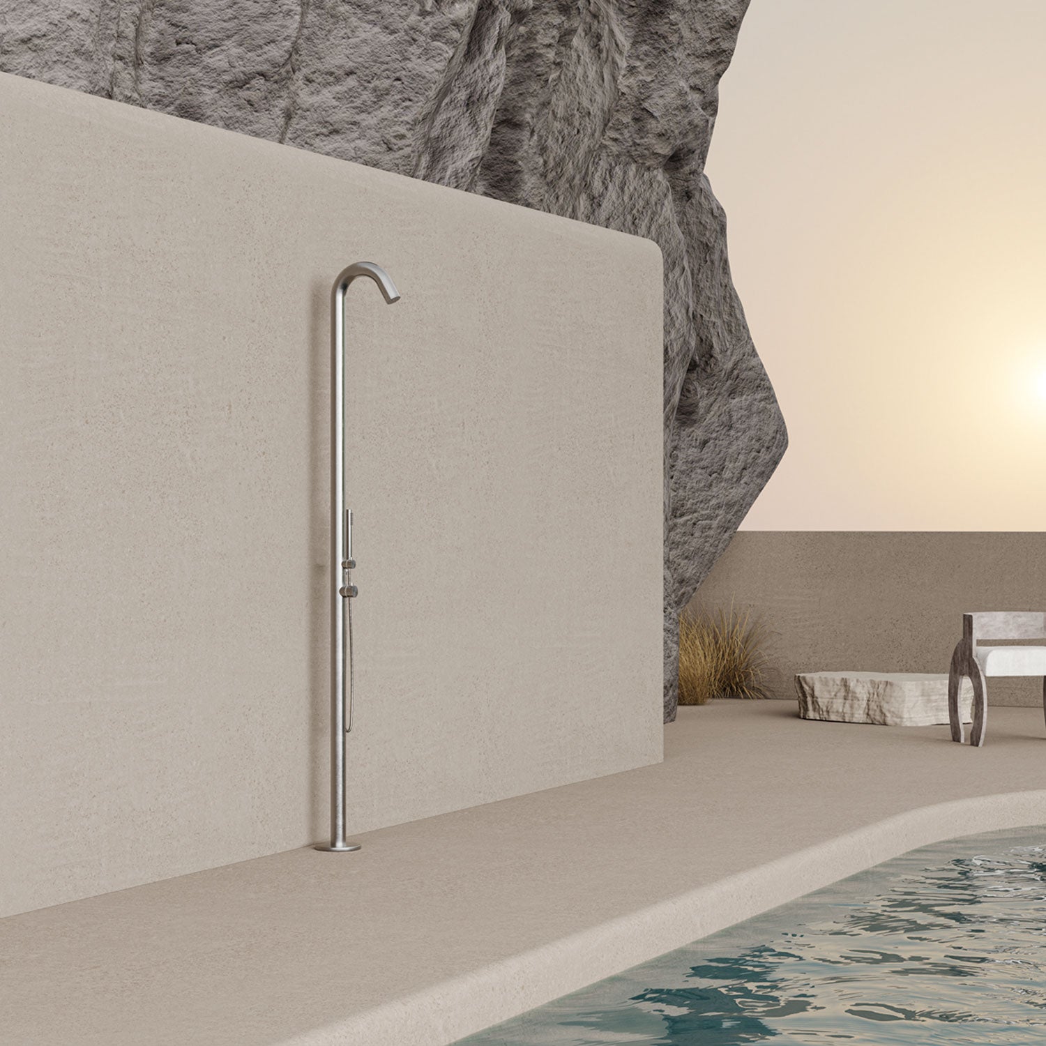 SINED Douche extérieure en acier inoxydable AISI 316L avec douchette, entrée d'eau froide et chaude, connexions cachées Douche et accessoires en acier inoxydable AISI 316L DOCCIA ALGHERO INOX