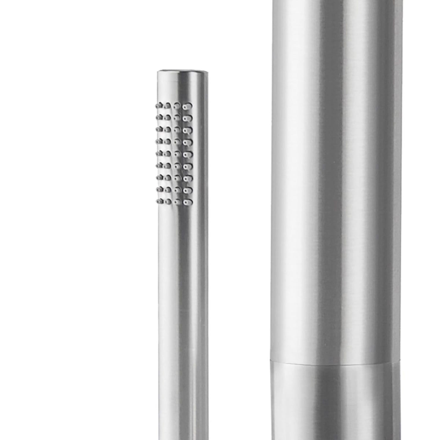 SINED Douche extérieure murale en acier inoxydable AISI 316L satiné avec mélangeur double eau chaude et froide pour douchette et pomme de douche, comprend une vanne trois voies Modèle DOCCIA ARBOREA INOX