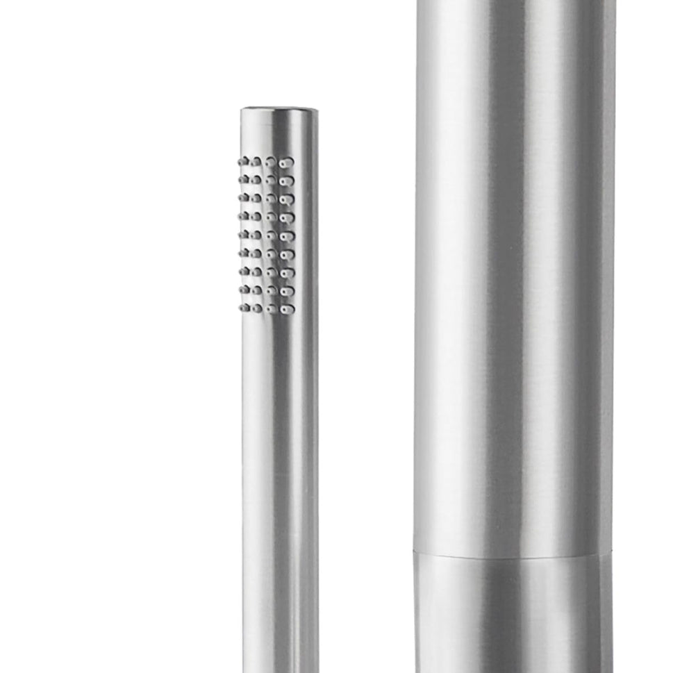 SINED Douche extérieure murale en acier inoxydable AISI 316L satiné avec mélangeur double eau chaude et froide pour douchette et pomme de douche, comprend une vanne trois voies Modèle DOCCIA ARBOREA INOX