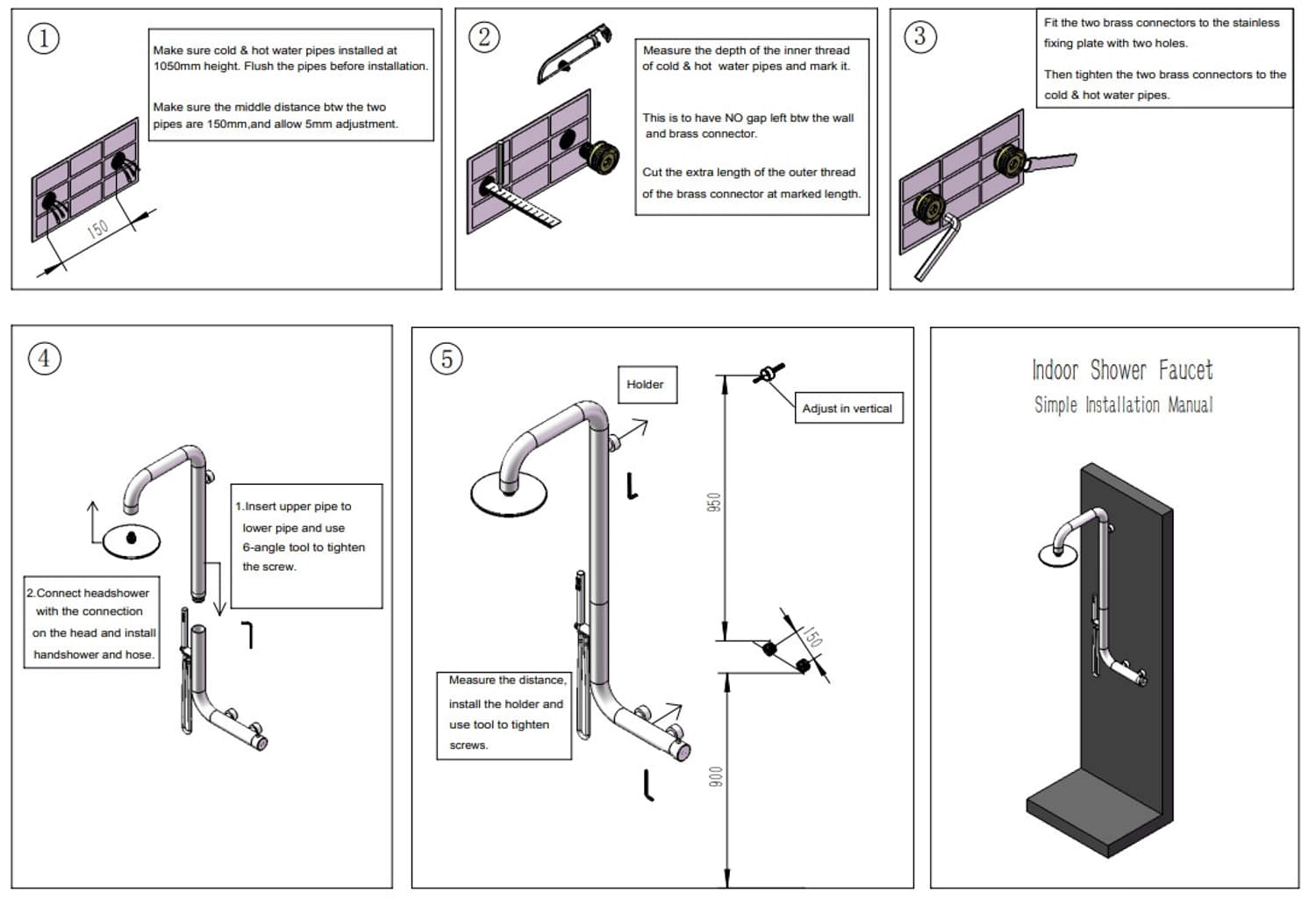 SINED Douche extérieure murale en acier inoxydable AISI 316L satiné avec mélangeur double eau chaude et froide pour douchette et pomme de douche, comprend une vanne trois voies Modèle DOCCIA ARBOREA INOX