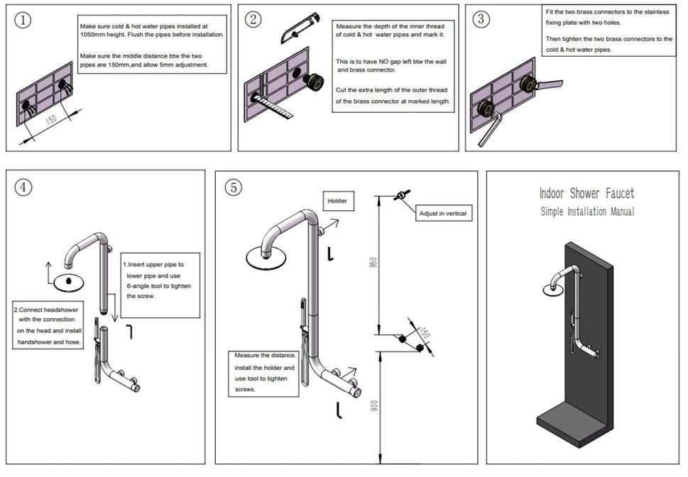 SINED Douche extérieure murale en acier inoxydable AISI 316L satiné avec mélangeur double eau chaude et froide pour douchette et pomme de douche, comprend une vanne trois voies Modèle DOCCIA ARBOREA INOX