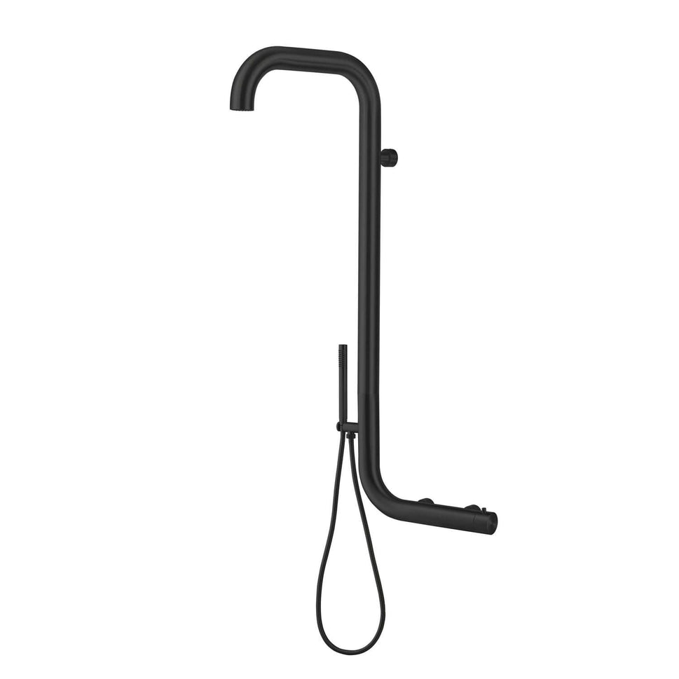 SINED Douche de jardin murale en acier inoxydable AISI 316L noir avec mélangeur double et vanne 3 voies intérieur ou extérieur modèle Arborea noir