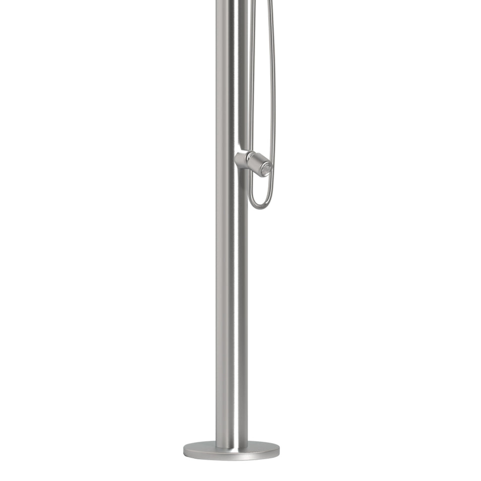 SINED Douche extérieure d'eau chaude et froide en acier inoxydable AISI 316L couleur inox satiné avec pomme de douche et déviateur manuel hauteur 229 cm et diamètre 6 cm modèle DOCCIA BOSA INOX