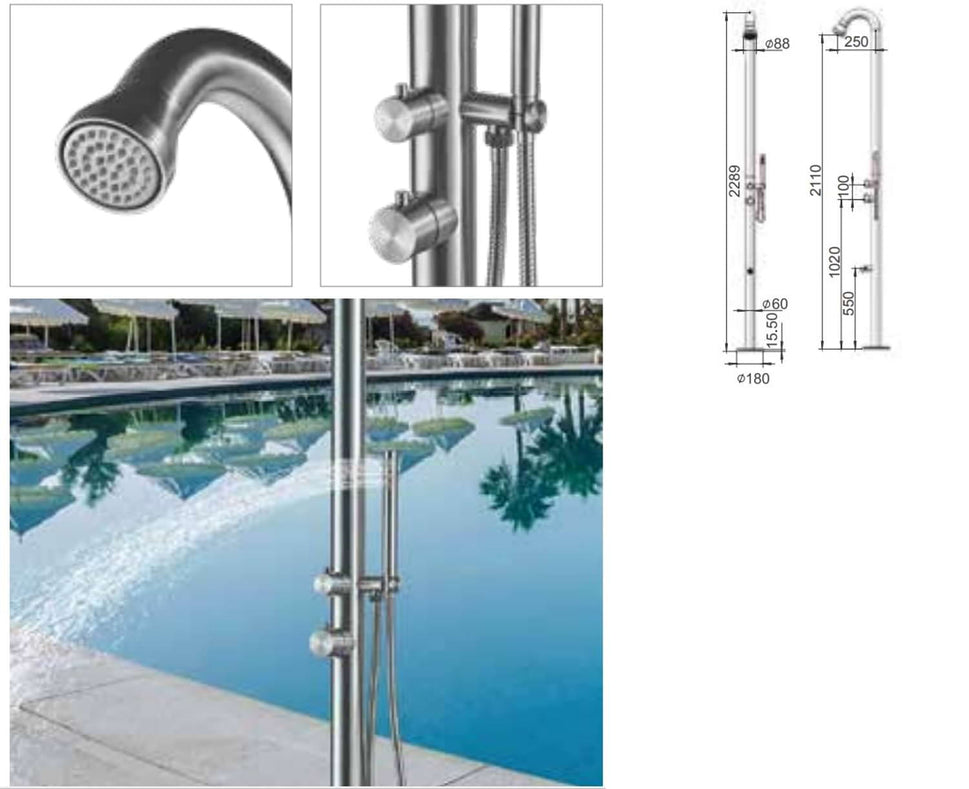 Stainless Steel 316L Outdoor Shower with Handheld Shower and Black Foot Wash Sined